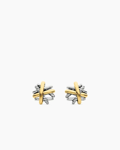 Crossover Stud Earrings in Sterling Silver with 18K Yellow Gold, 11mm