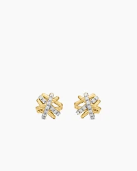 Crossover Stud Earrings in 18K Yellow Gold with Diamonds, 11mm