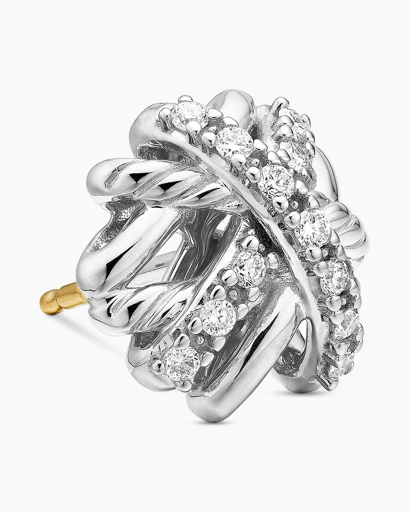 Crossover Stud Earrings with Diamonds, 11mm