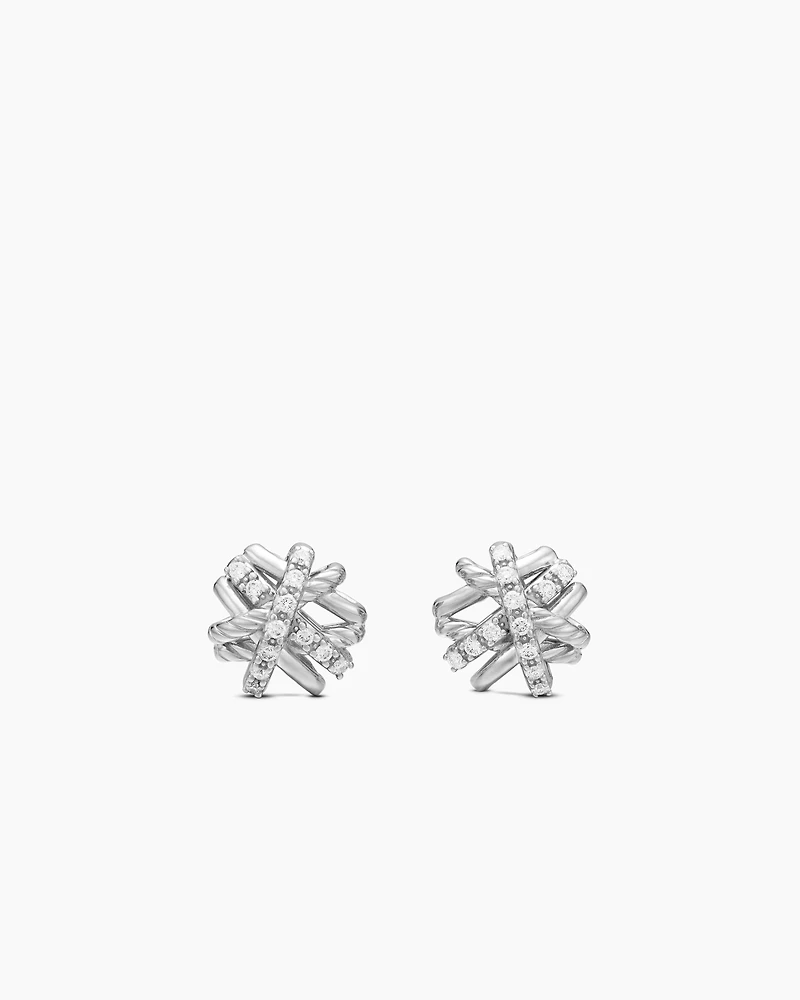 Crossover Stud Earrings with Diamonds, 11mm