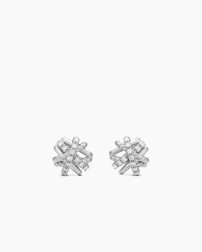 Crossover Stud Earrings with Diamonds, 11mm