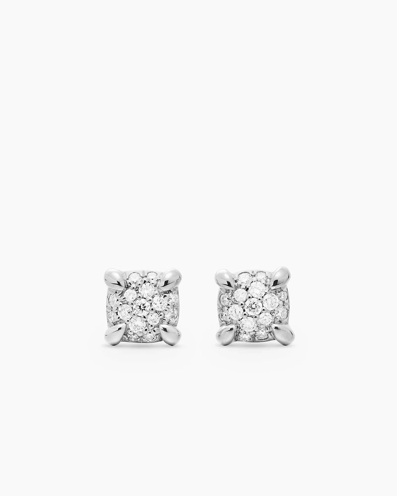 Petite Chatelaine Stud Earrings in 18K White Gold with Pavé, 5mm