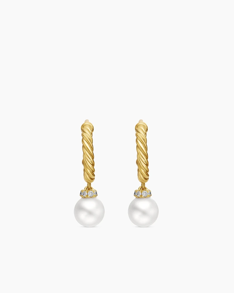 Petite Solari Hoop Drop Earrings in 18K Yellow Gold with Diamonds, 17.2mm