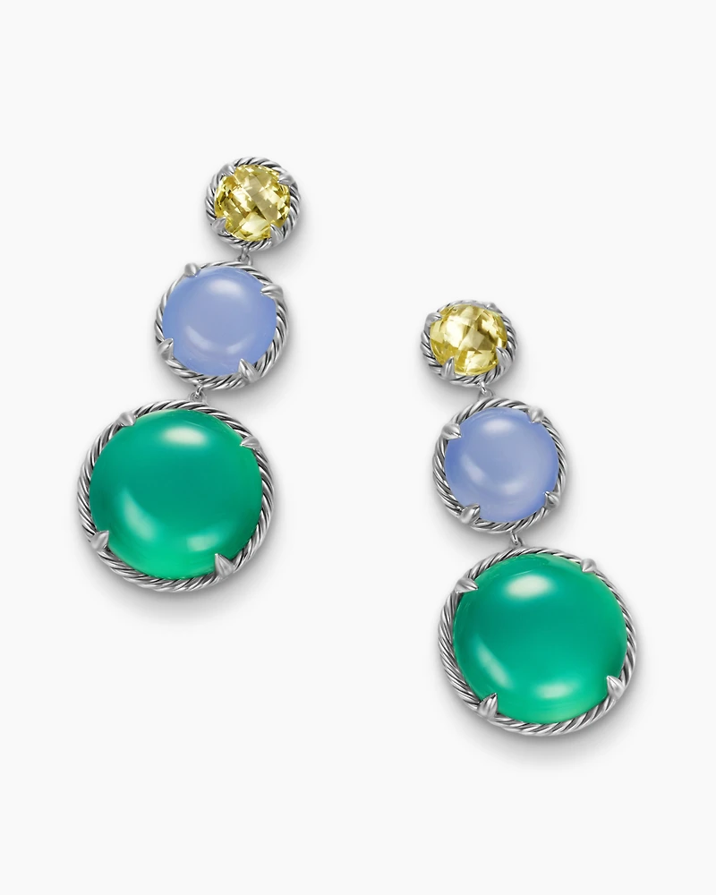 Chatelaine® Round Drop Earrings in Sterling Silver with Lagoon Orchid, Blue Chalcedony and Lemon Citrine, 47mm