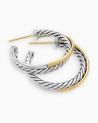 Crossover Hoop Earrings in Sterling Silver with 18K Yellow Gold