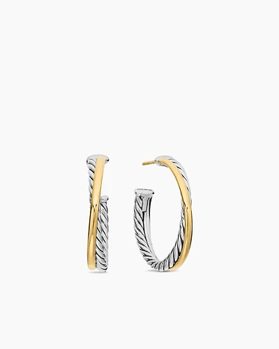 Crossover Hoop Earrings in Sterling Silver with 18K Yellow Gold
