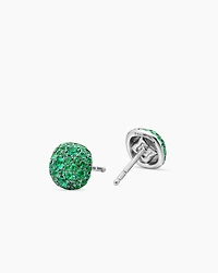 Cushion Stud Earrings in 18K White Gold with Pavé Emeralds, 8mm