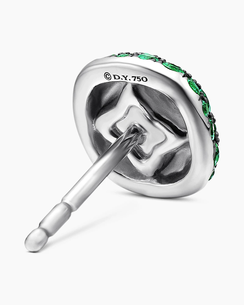 Cushion Stud Earrings in 18K White Gold with Pavé Emeralds, 8mm