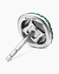Cushion Stud Earrings in 18K White Gold with Pavé Emeralds, 8mm