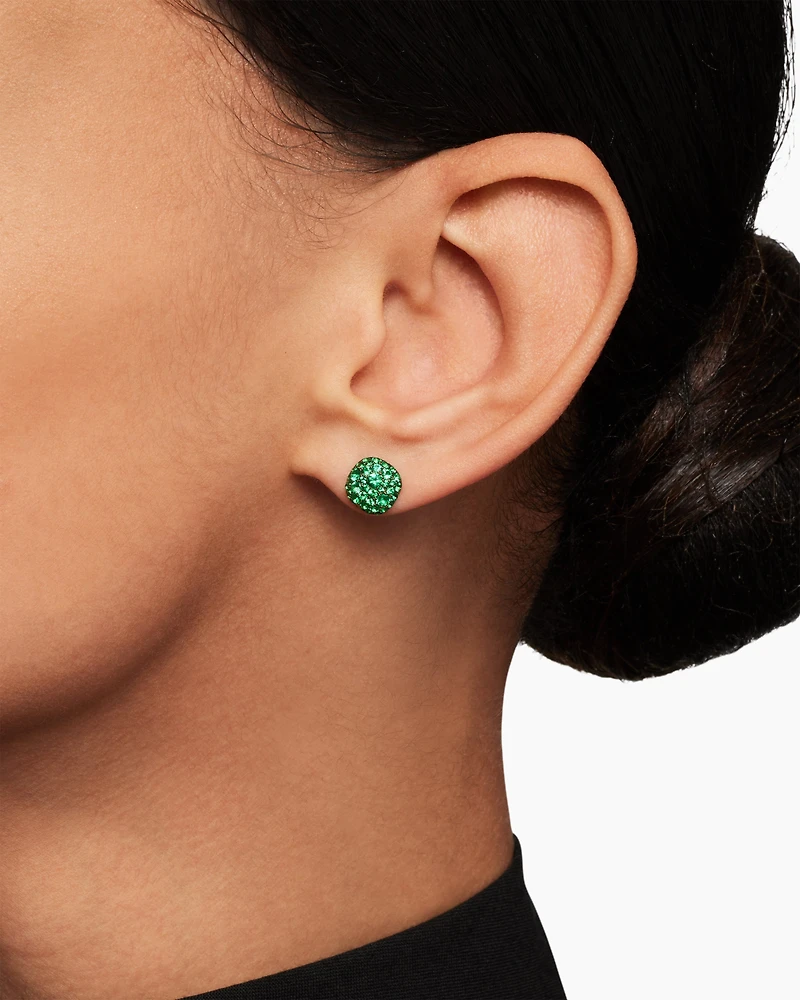 Cushion Stud Earrings in 18K White Gold with Pavé Emeralds, 8mm