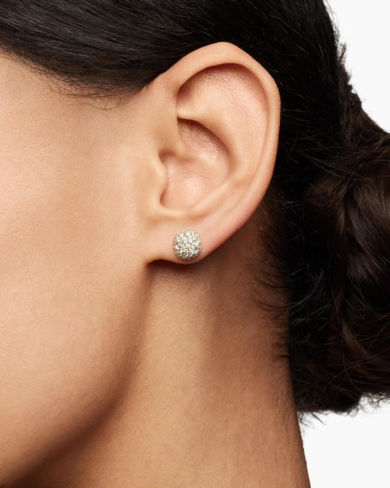 Cushion Stud Earrings in 18K Yellow Gold with Diamonds, 8mm