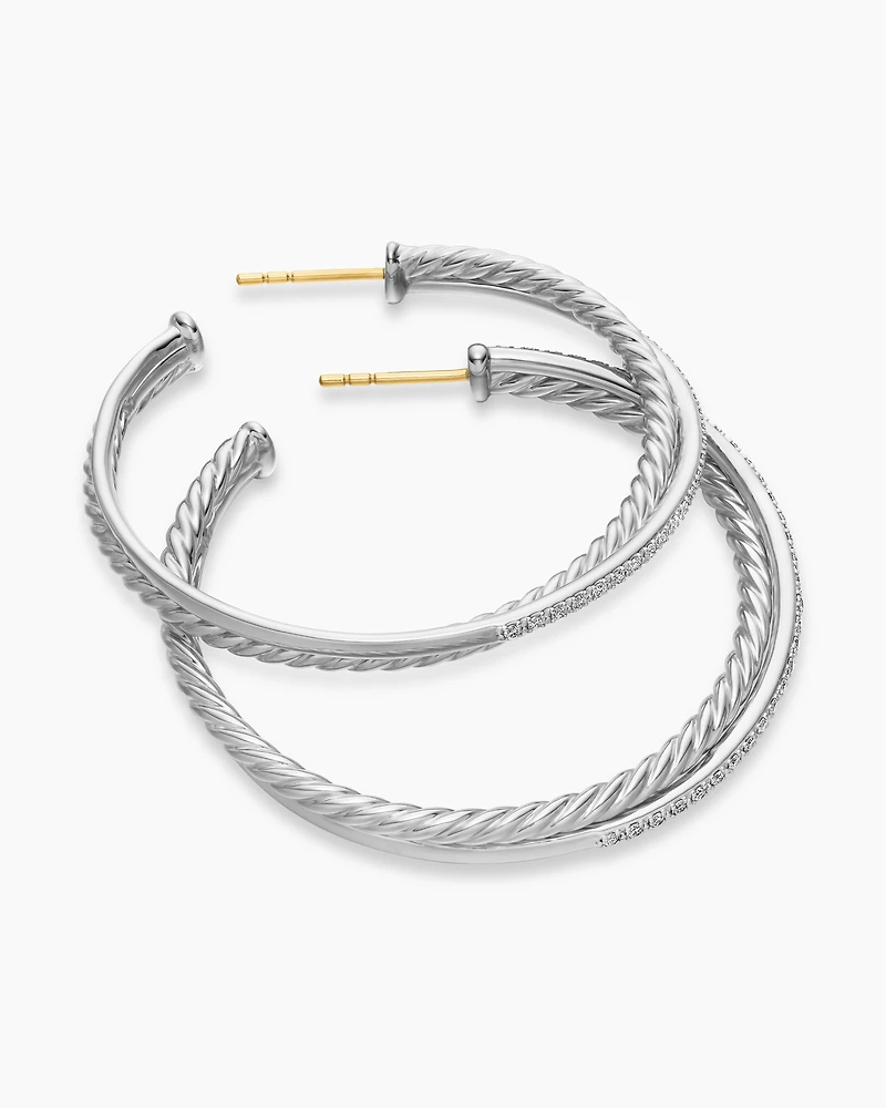 Crossover Hoop Earrings with Diamonds