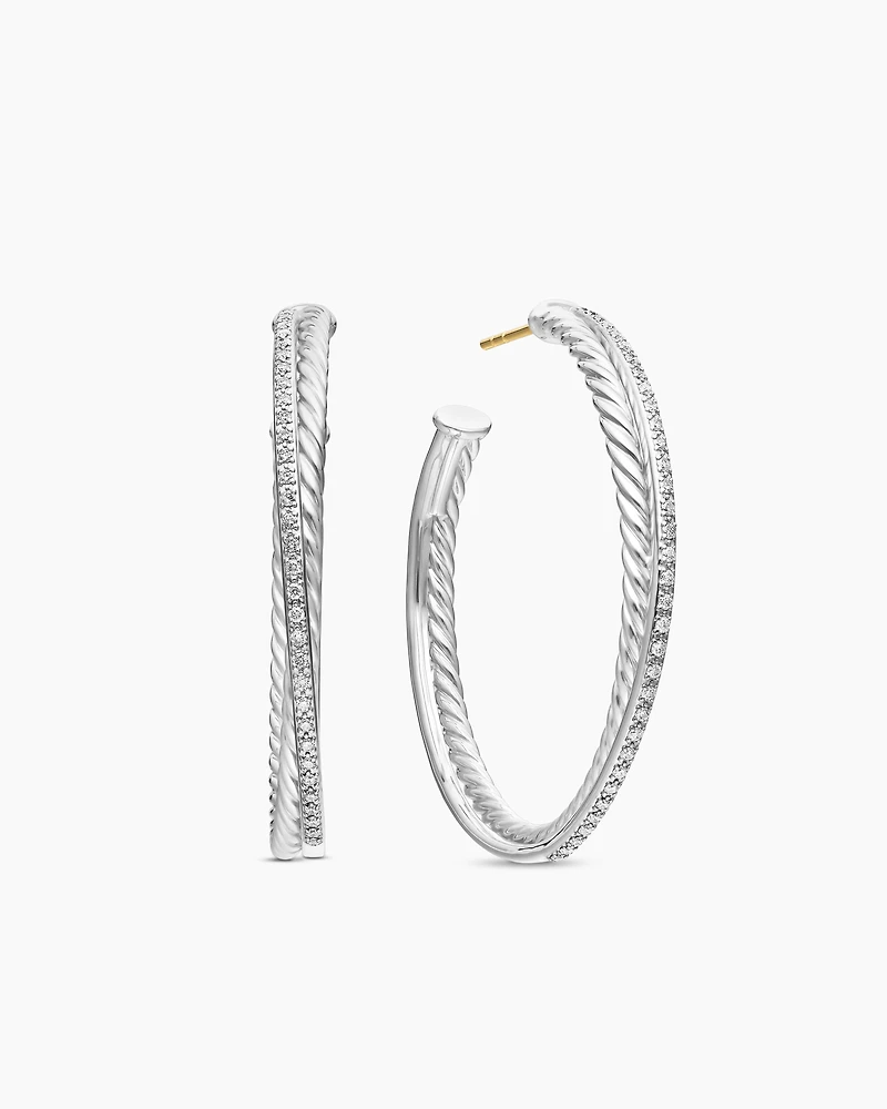 Crossover Hoop Earrings with Diamonds