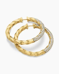 Cable Edge® Hoop Earrings in 18K Yellow Gold with Diamonds, 1.5in