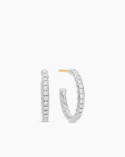 Pavé Hoop Earrings in Sterling Silver with Diamonds