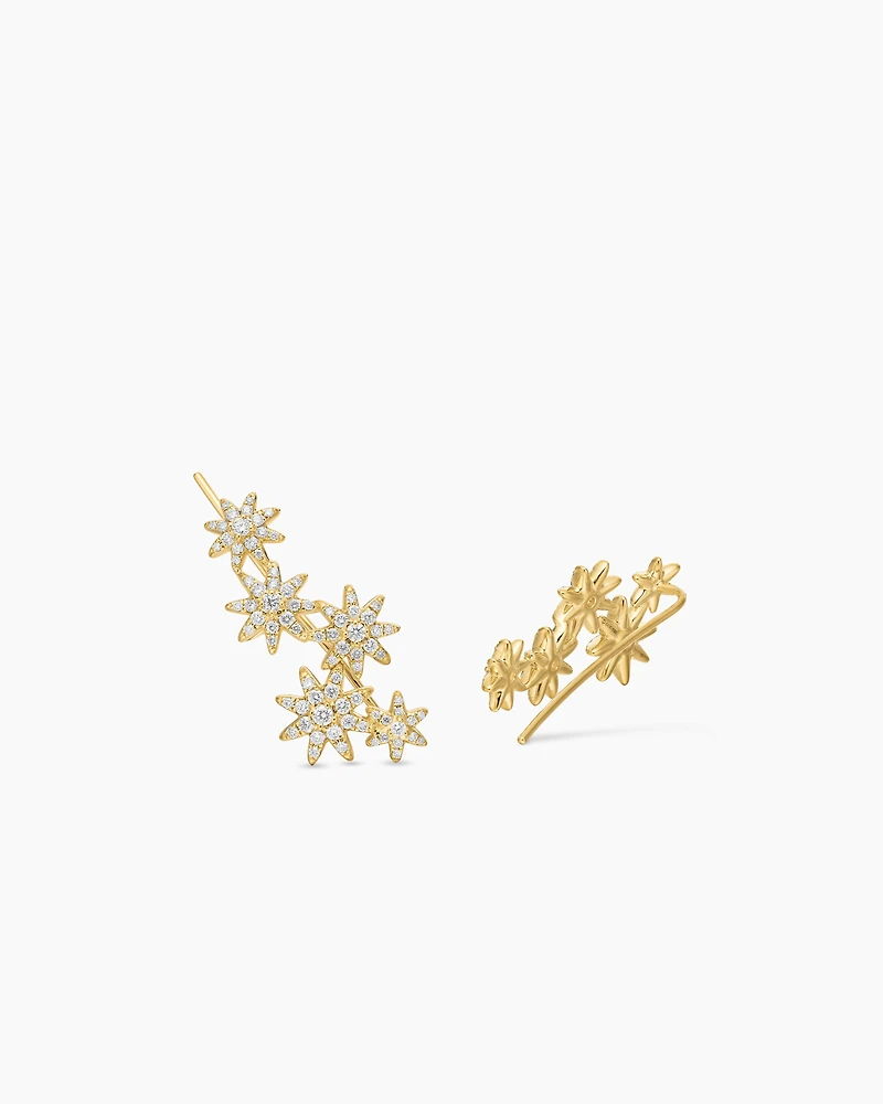 Starburst Climber Earrings in 18K Yellow Gold with Diamonds, 23mm