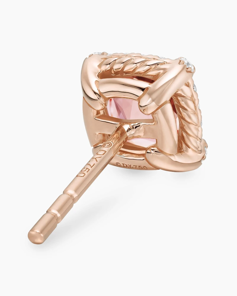 Petite Chatelaine® Pavé Bezel Stud Earrings in 18K Rose Gold with Morganite and Diamonds, 5mm