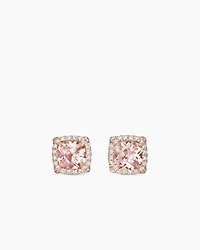 Petite Chatelaine® Pavé Bezel Stud Earrings in 18K Rose Gold with Morganite and Diamonds, 5mm
