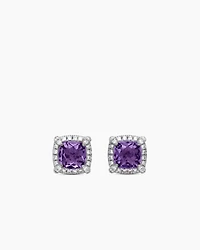 Petite Chatelaine® Pavé Bezel Stud Earrings in Sterling Silver with Amethyst and Diamonds, 5mm