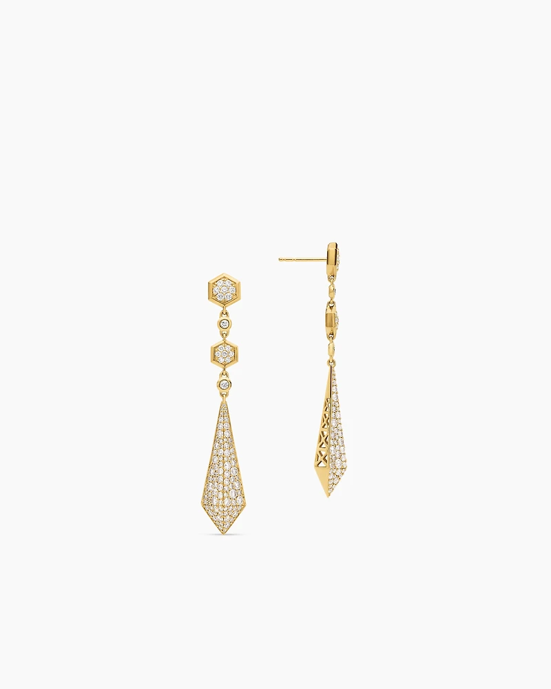 Modern Renaissance Drop Earrings in 18K Yellow Gold with Diamonds, 30mm