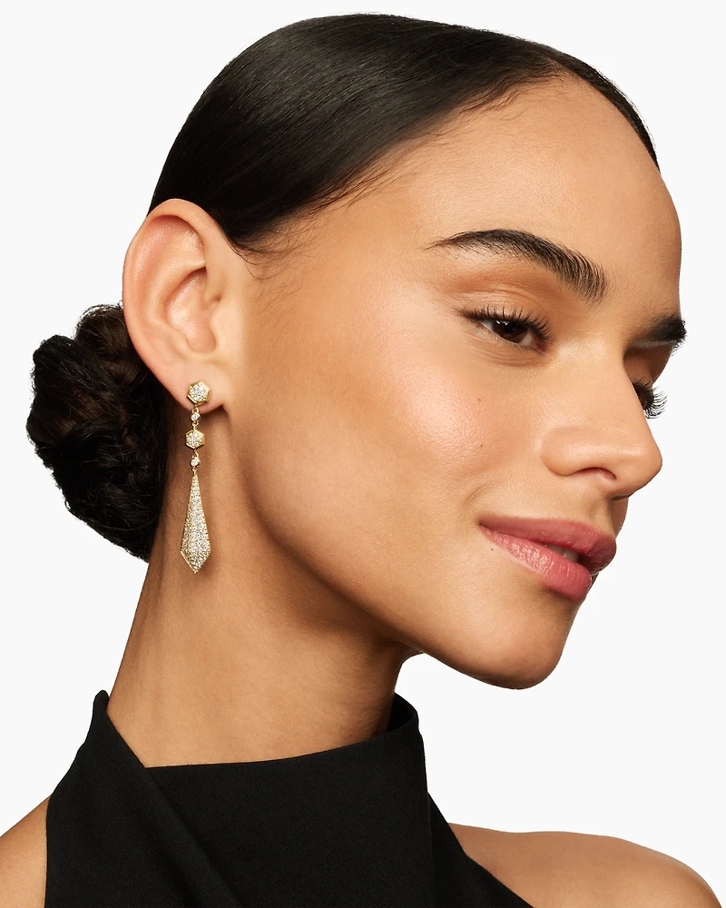 Modern Renaissance Drop Earrings in 18K Yellow Gold with Diamonds, 30mm