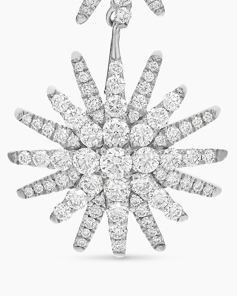 Starburst Triple Drop Earrings in 18K White Gold with Diamonds, 51mm