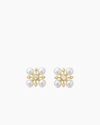 Renaissance Pearl Stud Earrings in 18K Yellow Gold with Pearls and Diamonds, 16.5mm