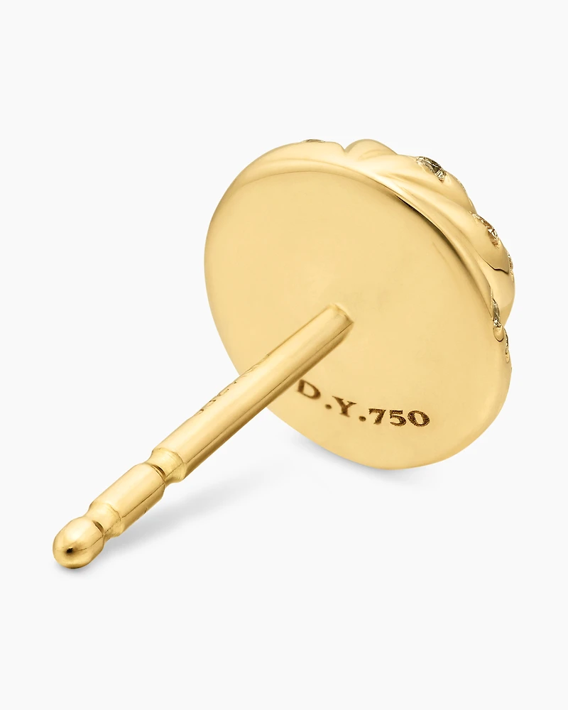 Sculpted Cable Stud Earrings in 18K Yellow Gold with Diamonds, 8mm