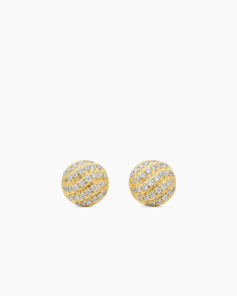 Sculpted Cable Stud Earrings in 18K Yellow Gold with Diamonds, 8mm