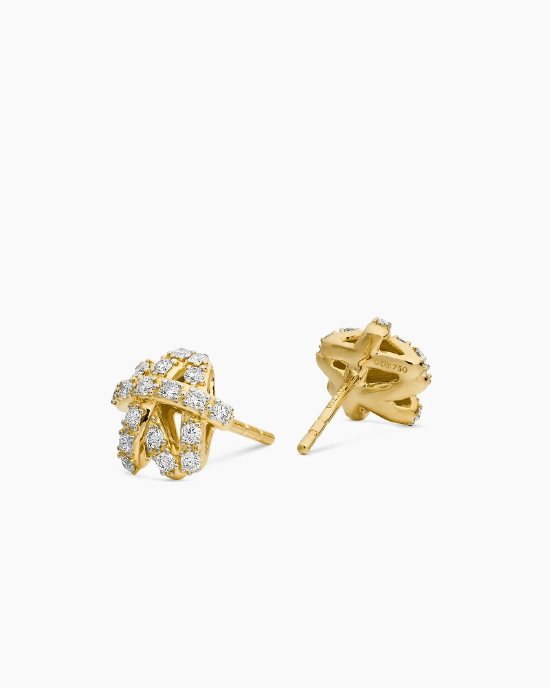Pavé Crossover Stud Earrings in 18K Yellow Gold with Diamonds, 9mm