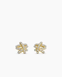 Pavé Crossover Stud Earrings in 18K Yellow Gold with Diamonds, 9mm
