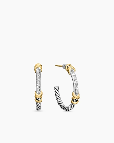 Petite Helena Wrap Hoop Earrings in Sterling Silver with 18K Yellow Gold and Diamonds