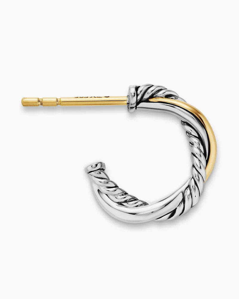 Petite Infinity Huggie Hoop Earrings in Sterling Silver with 14K Yellow Gold, 3mm