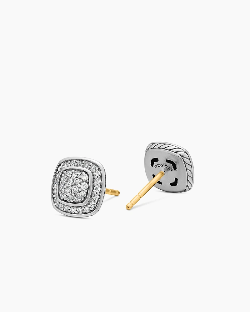 Petite Albion® Stud Earrings in Sterling Silver with Pavé Diamonds, 5mm