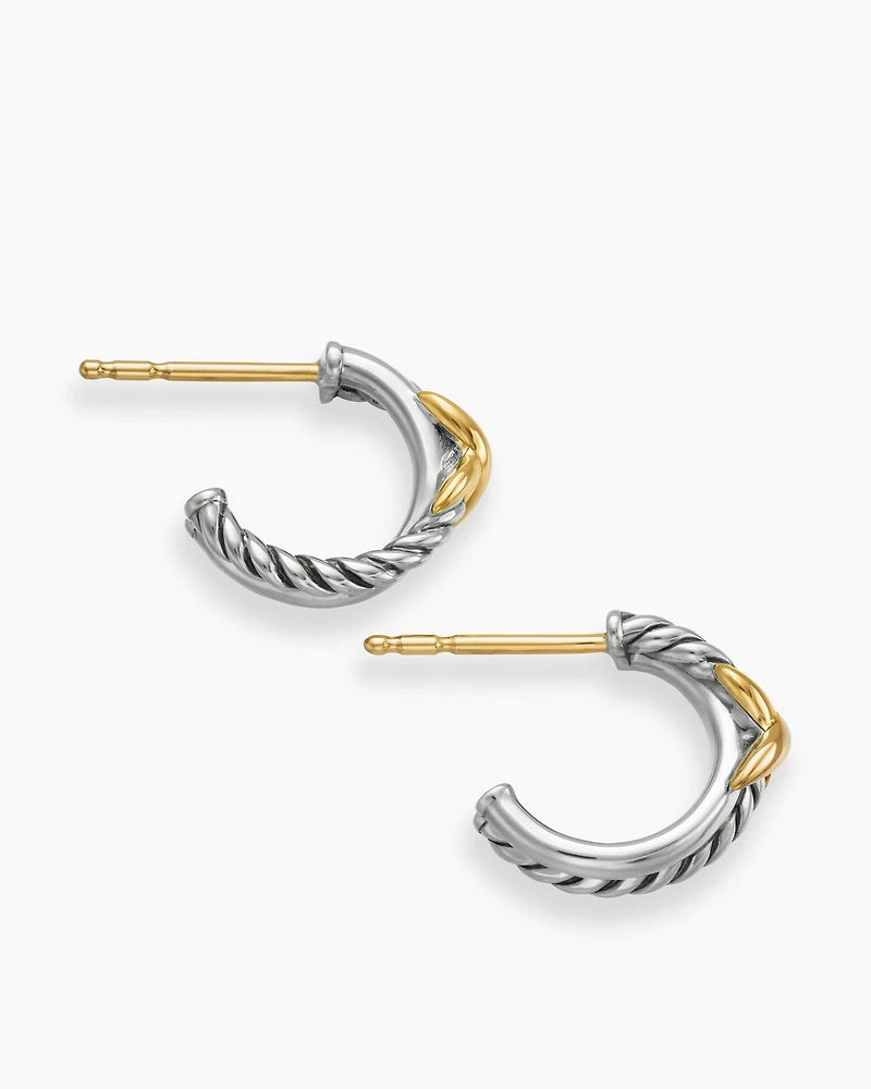Petite X Hoop Earrings in Sterling Silver with 18K Yellow Gold, 12.6mm