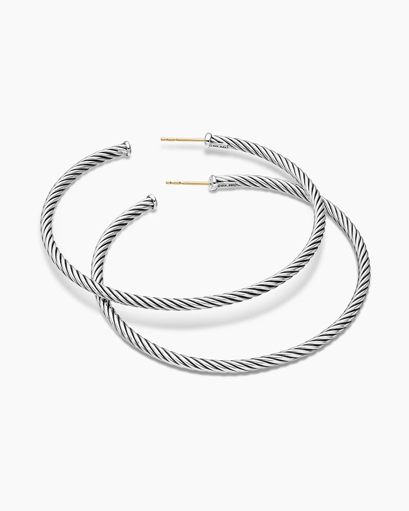 Cable Hoop Earrings in Sterling Silver