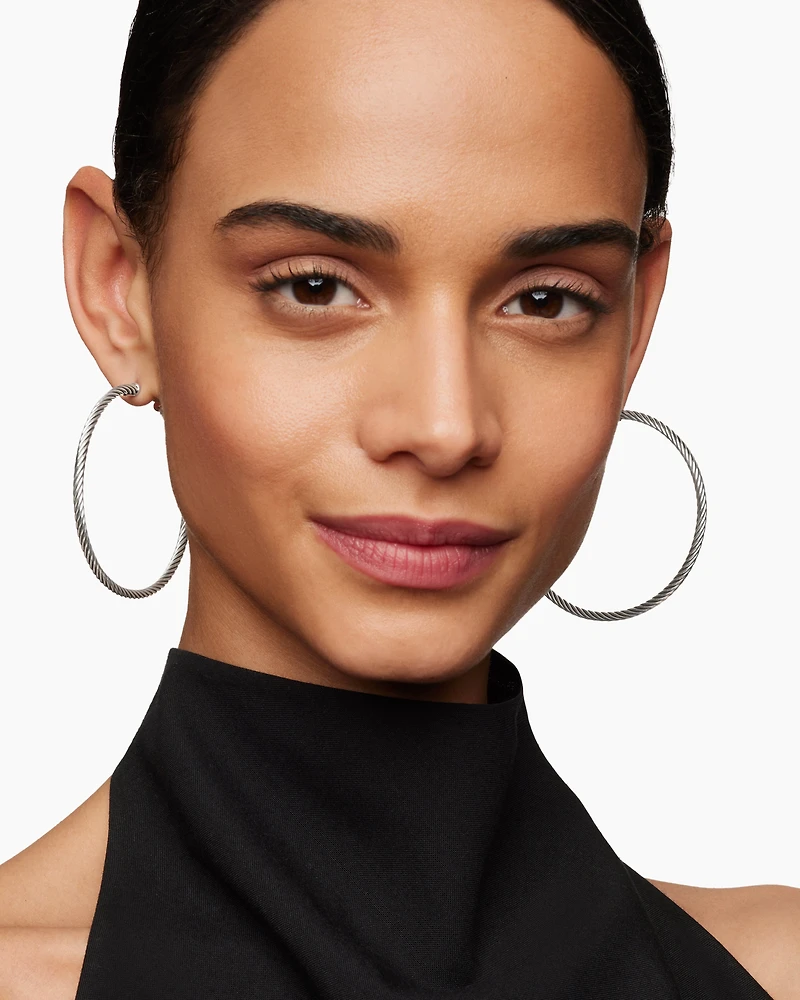 Cable Hoop Earrings in Sterling Silver