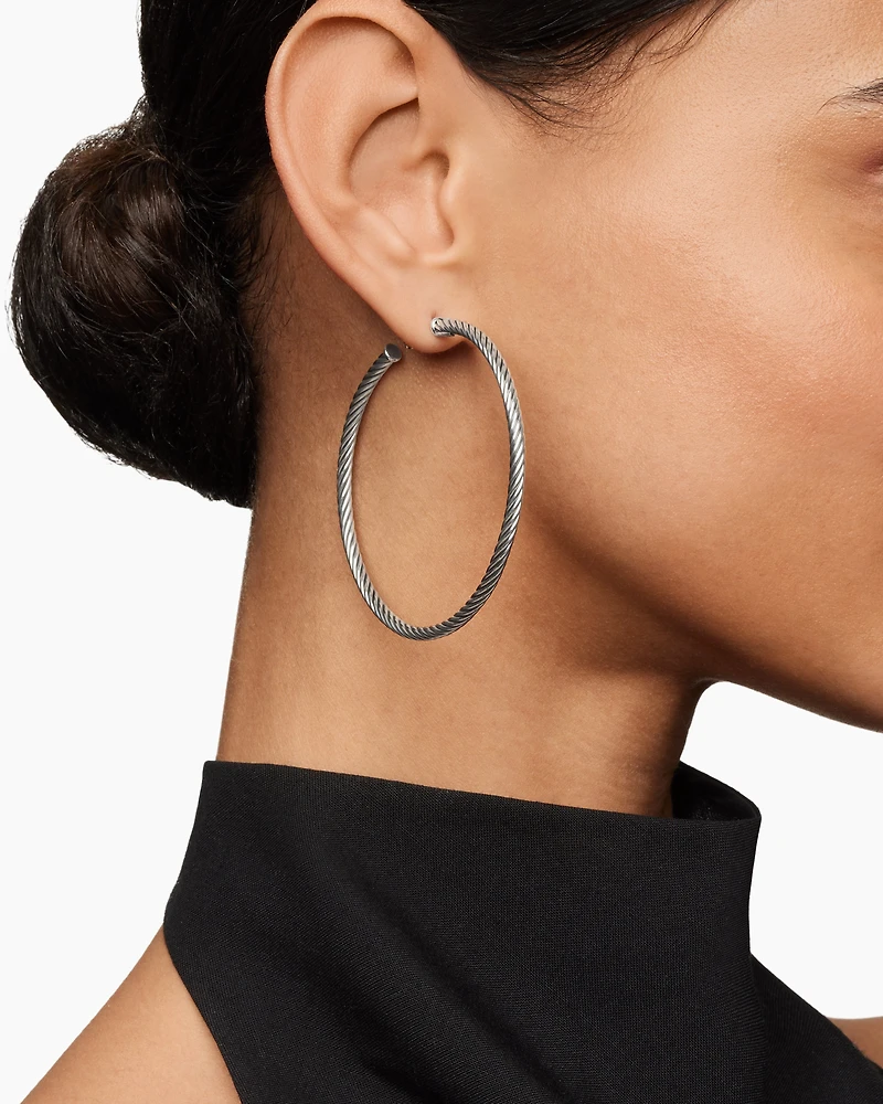 Cable Hoop Earrings in Sterling Silver