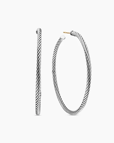 Cable Hoop Earrings in Sterling Silver