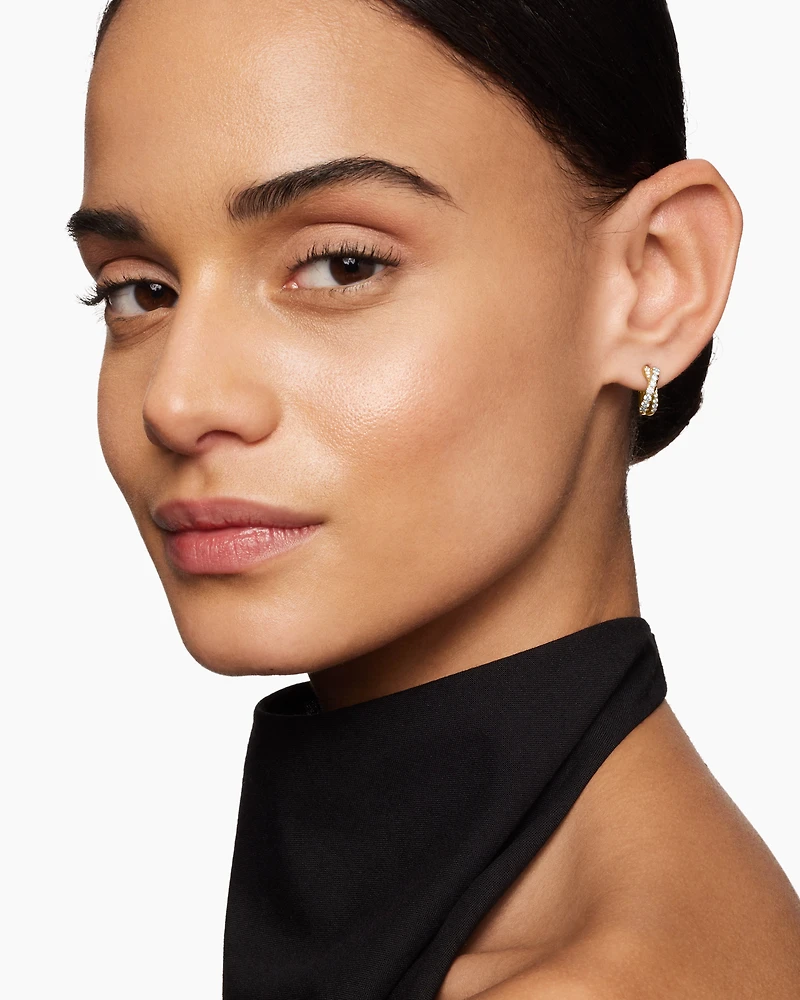 Pavé Crossover Hoop Earrings in 18K Yellow Gold with Diamonds