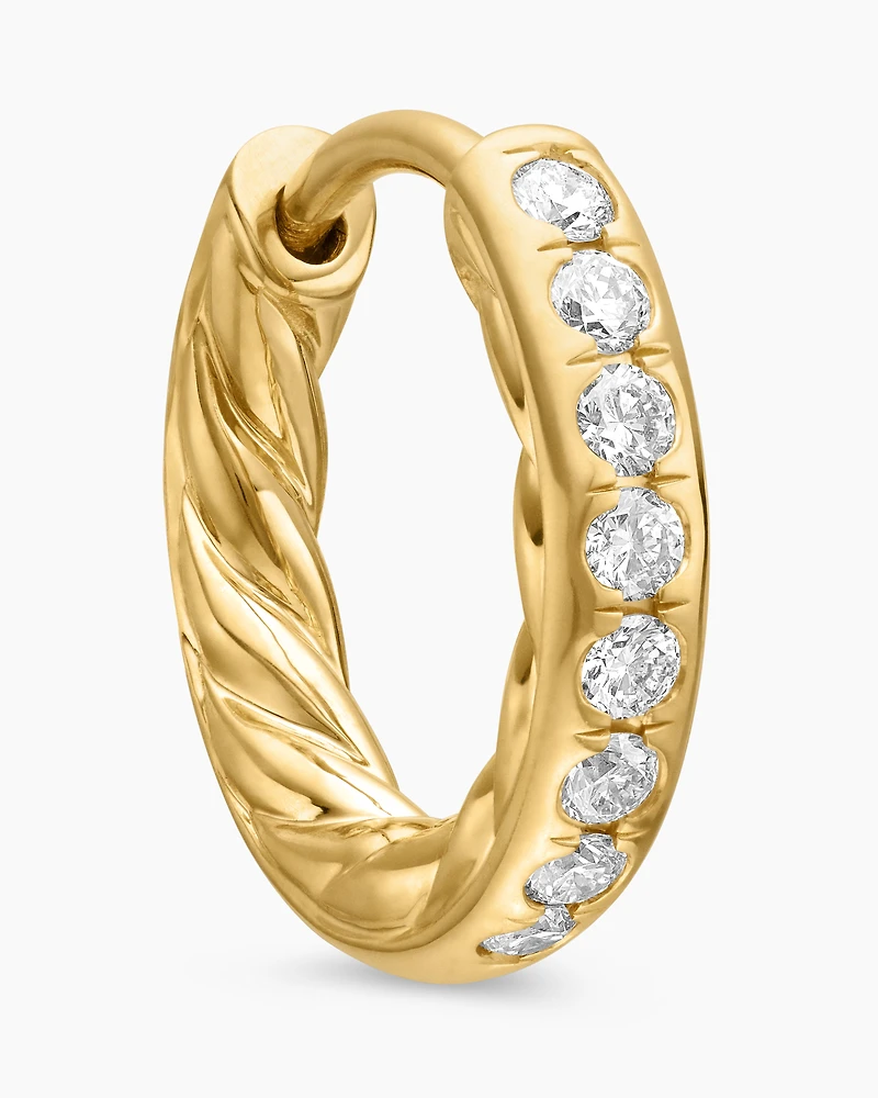 Pavé Huggie Hoop Earrings in 18K Yellow Gold with Diamonds, 13mm
