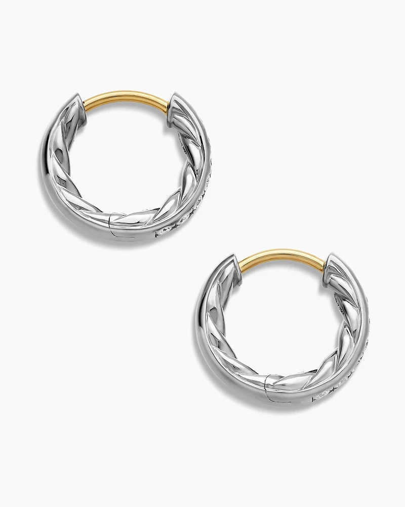 Pavé Huggie Hoop Earrings in Sterling Silver with Diamonds, 13mm