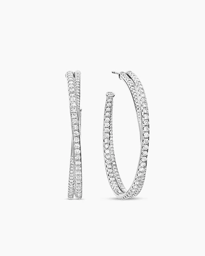 Pavé Crossover Hoop Earrings in 18K White Gold with Diamonds