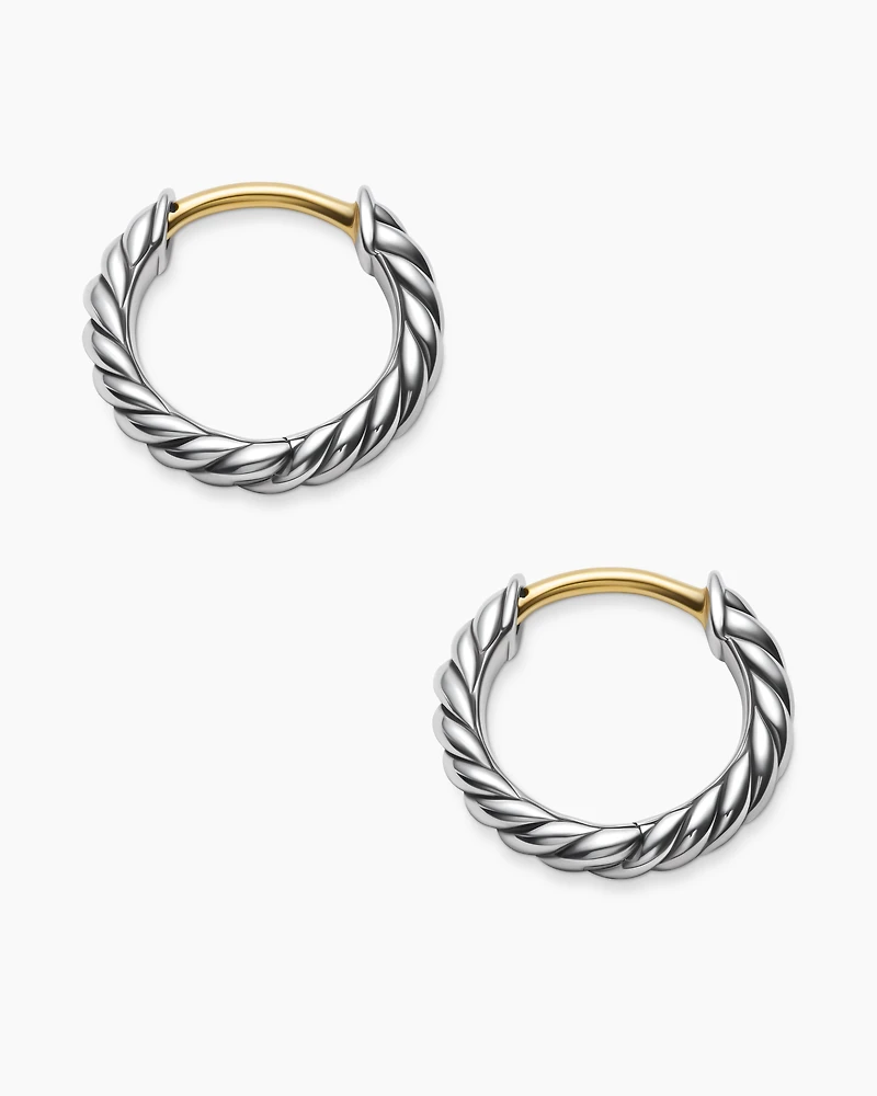 Sculpted Cable Huggie Hoop Earrings in Sterling Silver, 10.7mm