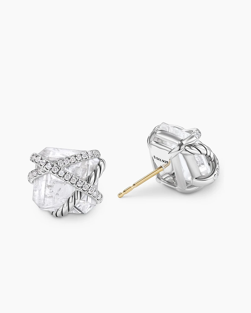 Cable Wrap Stud Earrings in Sterling Silver with Crystals and Diamonds, 12mm