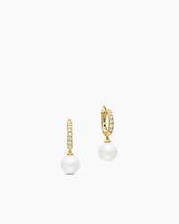 Pearl and Pavé Drop Earrings in 18K Yellow Gold with Pearls and Diamonds, 15.6mm