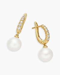 Pearl and Pavé Drop Earrings in 18K Yellow Gold with Pearls and Diamonds, 15.6mm