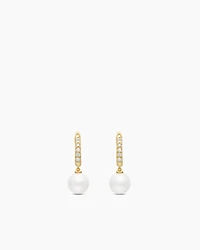 Pearl and Pavé Drop Earrings in 18K Yellow Gold with Pearls and Diamonds, 15.6mm