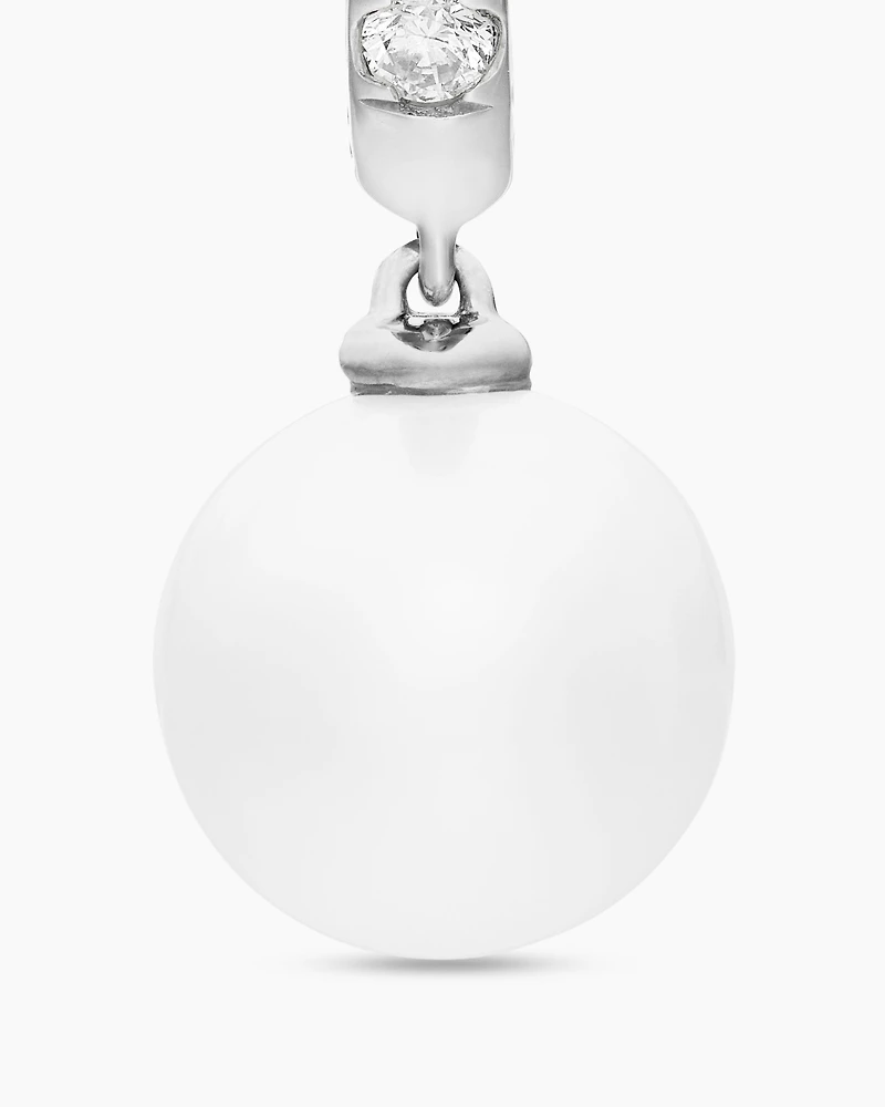Pearl and Pavé Drop Earrings in Sterling Silver with Pearls and Diamonds, 15.6mm