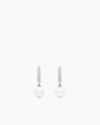 Pearl and Pavé Drop Earrings in Sterling Silver with Pearls and Diamonds, 15.6mm